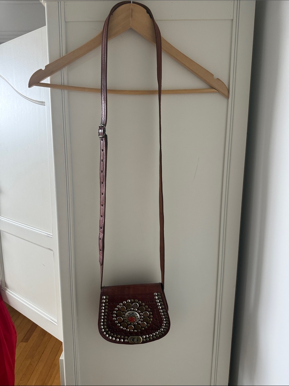 Brown Leather Crossbody Bag with Stud Accents - Picture 2 of 8